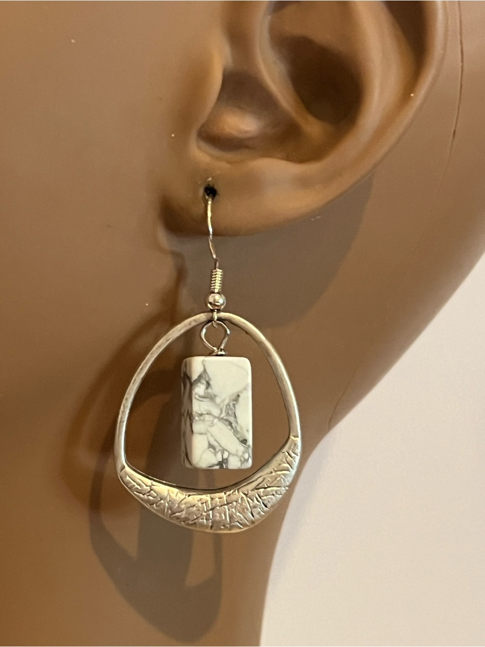 Antique Silver Drops with Howlite Cube Earrings